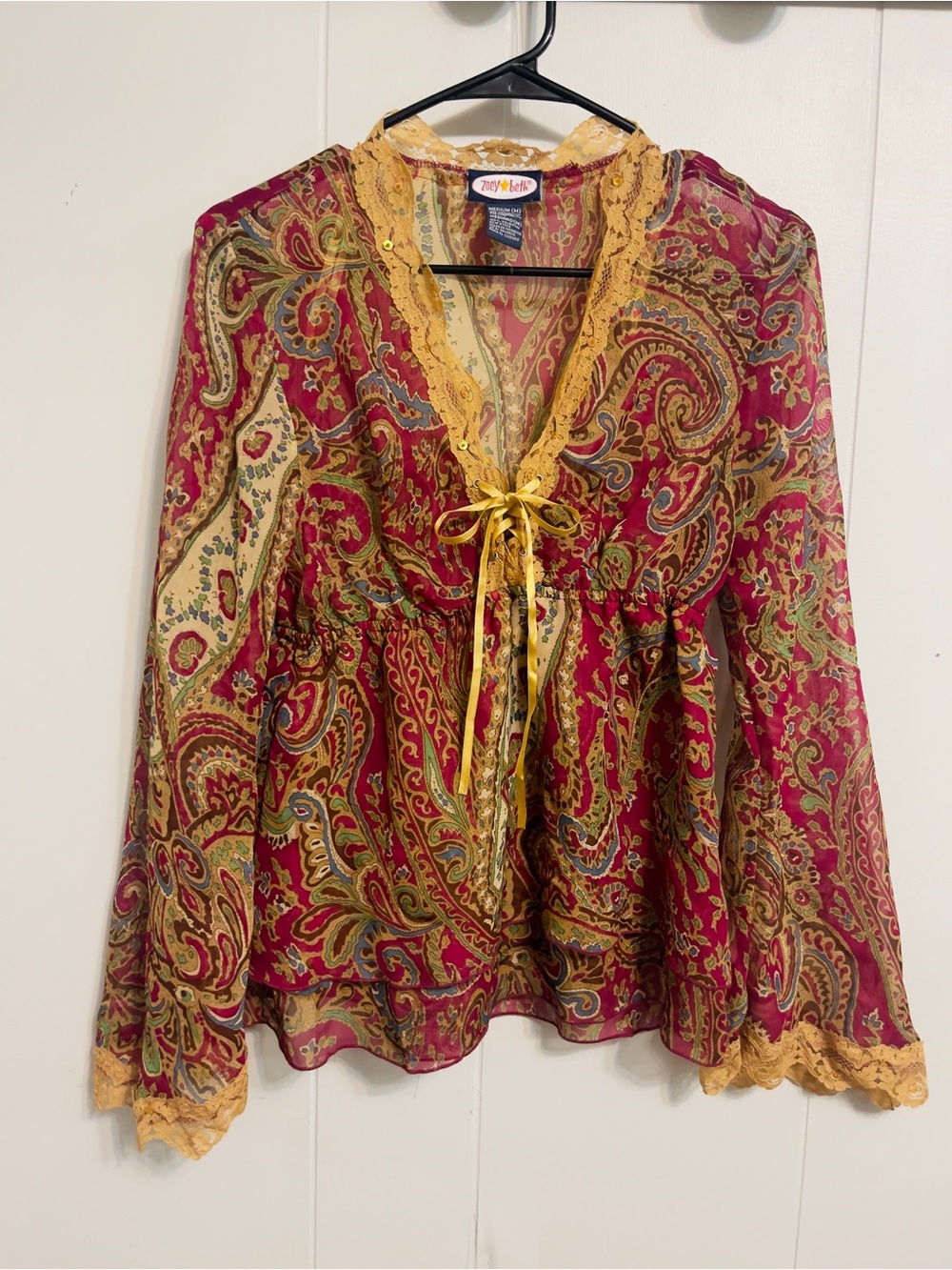 Zoey & Beth Vintage y2k Paisley sheer top cute sleeves Medium
